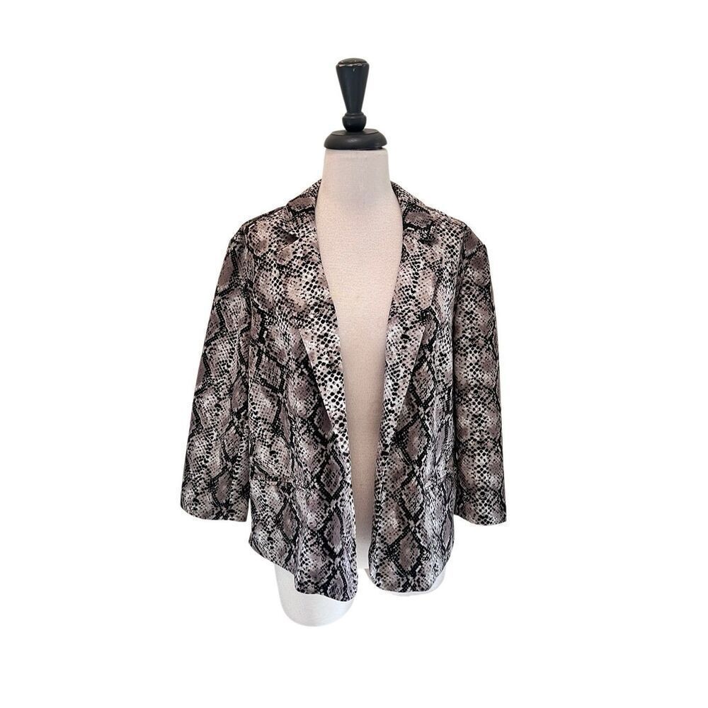 89th + Madison Women's Taupe Snakeskin Print 3/4 Sleeve Blazer Jacket XL NWT